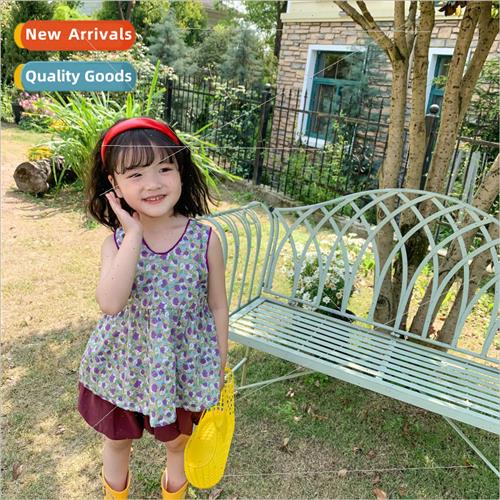 girls set 2022 summer new Korean baby girl floral sleeveless