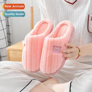 New winter solid color rabbit fur cotton slippers cute carto