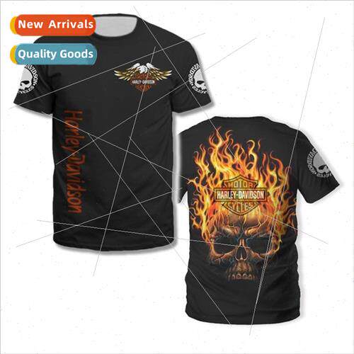 2023 New Mens Harley Motorcycle 3d Digital Printing Loose Ro