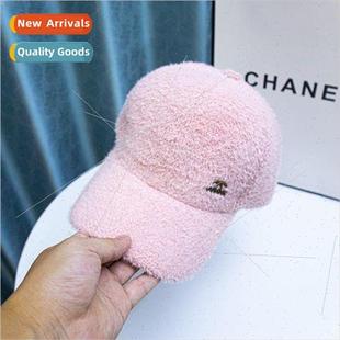 hat female warm silk duck thickened plush label Crystal ins