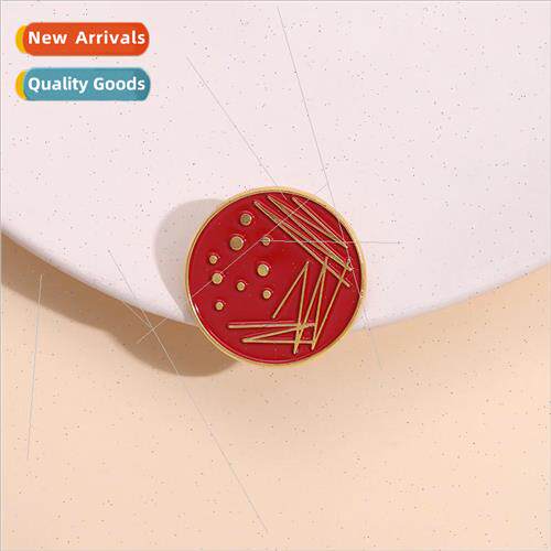 Red Geometric Round Brooch nes Polka Dot Dark Red Metal Badg
