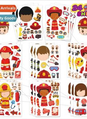 Firefighter Cartoon Stickers Kids Firefighter Fire Truck Par