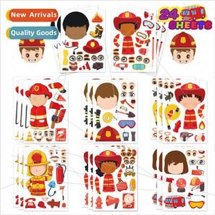 Firefighter Cartoon Stickers Kids Firefighter Fire Truck Par