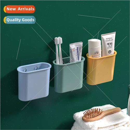 No-hole wall-mounted bathroom organizer toothbrush tube toot