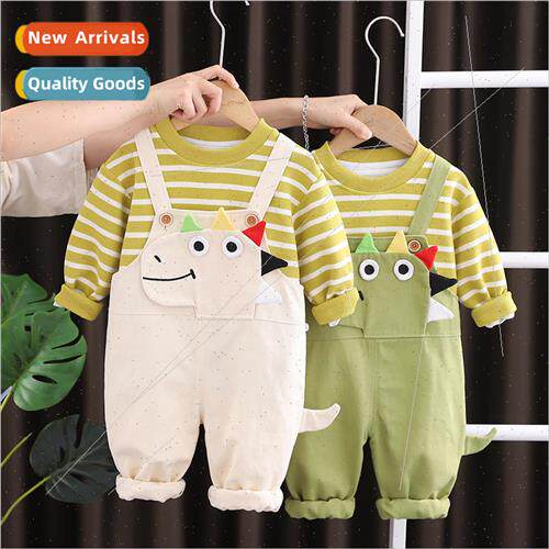 Childrens fall 2023 fall new striped cartoon strappy pants s