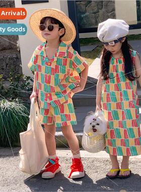 Child brother and sister outfit 2023 summer section boys and