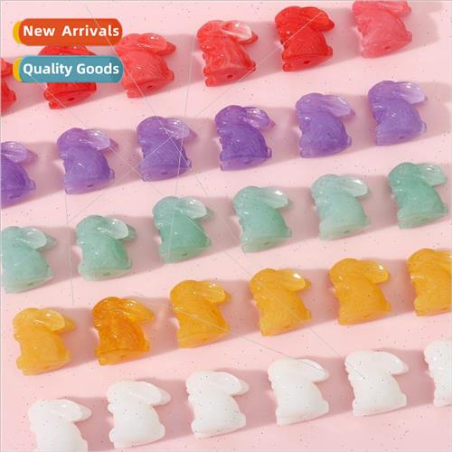 Cute resin two-color cold palace jade rabbit bunny charm diy