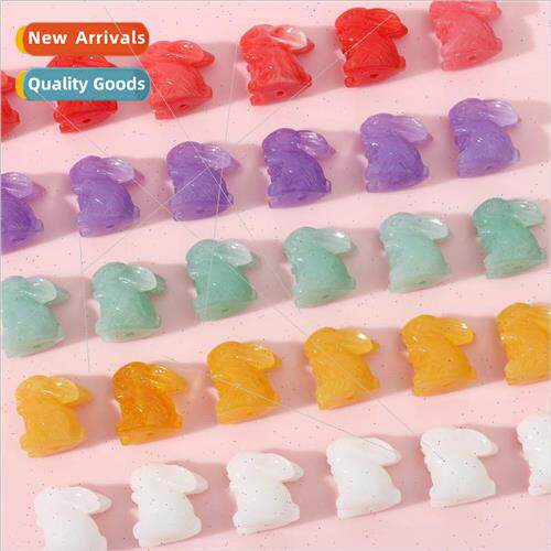 Cute resin two-color cold palace jade rabbit bunny charm diy