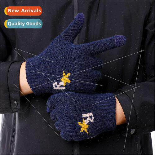 Knitted woolen gloves mens winter touch screen thickened dri