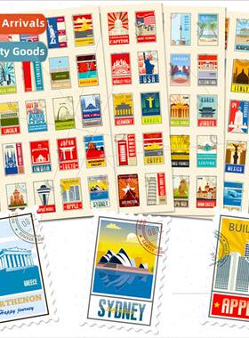 4/pack of 100 stickers vintage stamps mixed flat stickers la