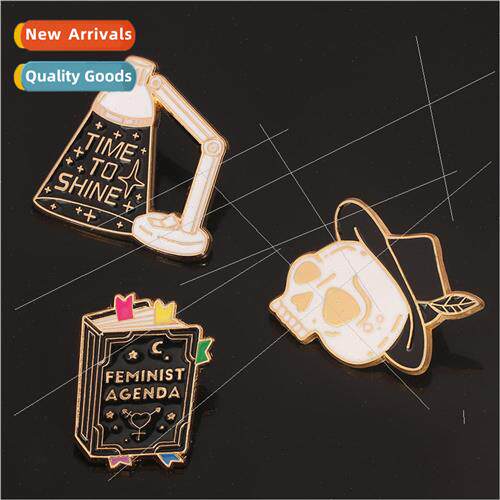 FEMINIST AGENDA Metal Brooch Punk Style Skull Book Lamp Hold