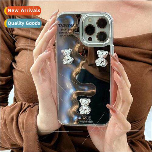 Electroplating three-dimensional cartoon bear mirror 适用 15