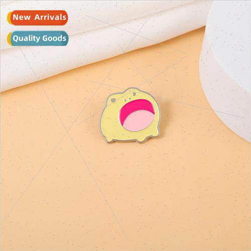 Big mouth frog brooch small animal paint metal badge croak c