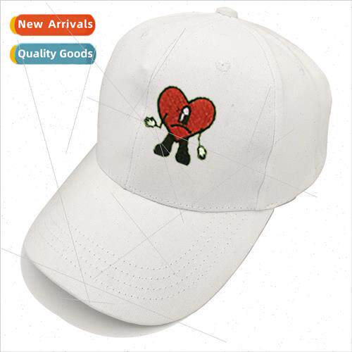 Bad Bunny Embroidered Baseball Cap Rapper Bad Bunny Red Hear