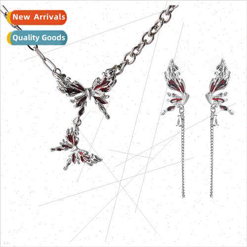 Ins wind red butterfly necklace female hundred with niche de