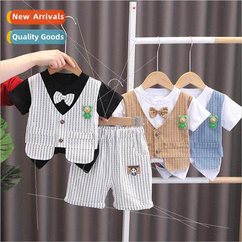 Boys summer light-up bear vest short-sleeved suit 2023 new f