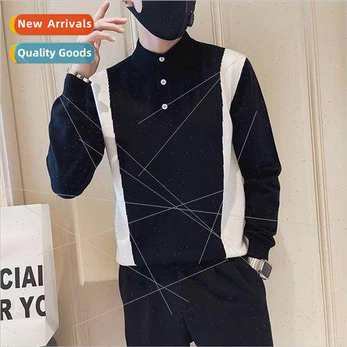 Gangster sweater men 2023 new spring and fall lapel long-sle