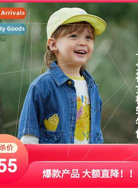 2024 spring new childrens denim shirt Korean  of the collar