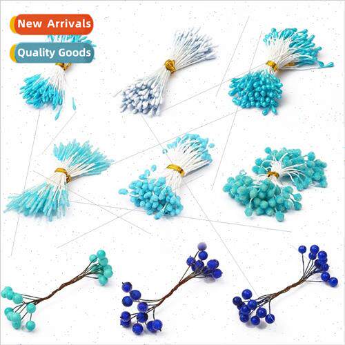 Blue simulation flowers foam flower core pistil fruit wrappe