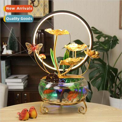 Desktop home glass fish tank flowing ornaments office living