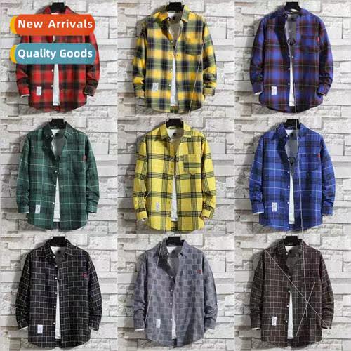 2020ins plaid shirt mens Hong Kong  outside wear Korean nd v