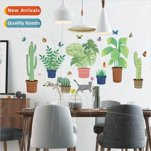 XL7248 cartoon tropical potted plant wall stickers living ro