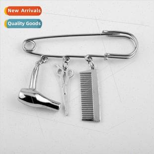 Hairdresser shampoo cut blow-dry brooch hair dryer scissors