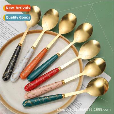 ins creative stainless steel spoon imitation ceramic handle