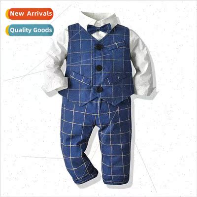 Childrens clothing fall gentleman suit plaid vest pure white