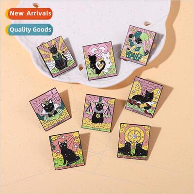 Tarot Metal Badge Black Cat Solitaire Inverted Hanging Man C