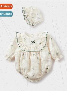 ins Korea fall baby clothes printed onesie + hat two-piece s