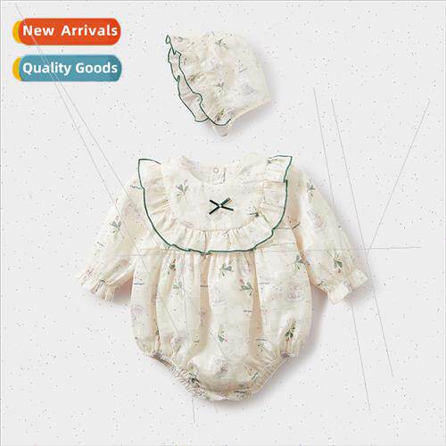 ins Korea fall baby clothes printed onesie + hat two-piece s