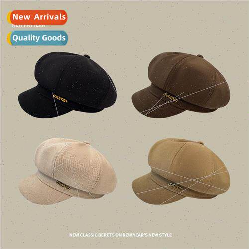 Show face small British  octagonal cap female fall and winte