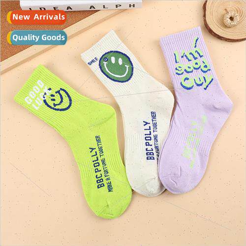Korean fashion smiley letters mid-calf socks spring and summ