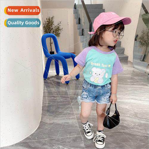 2023 summer girls T-shirt childrens short-sleeved cotton bot