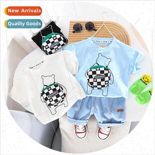 Summer new boys two-piece set jeans cotton T-shirt short-sle