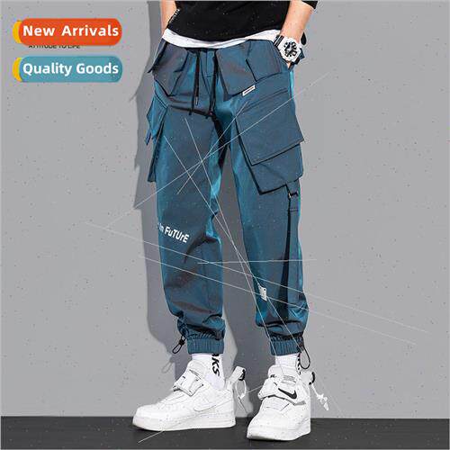 summer laser work pants men loose 2021 multi-pocket hip-hop