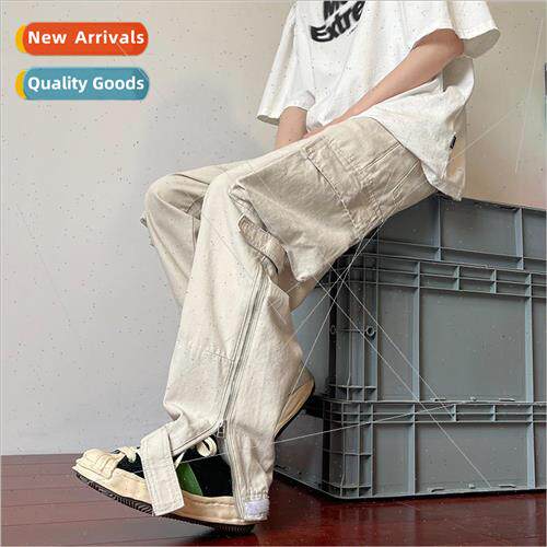 Workwear zipper pants mens summer design sense niche casual