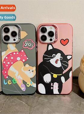 Fun cartoon cute pink bottom black cat 适用 iPhone 13/14ProM
