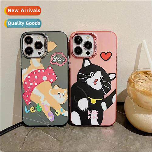 Fun cartoon cute pink bottom black cat 适用 iPhone 13/14ProM