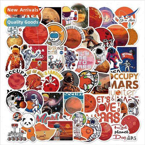 50 astronauts exploring Mars cartoon doodle stickers rocket