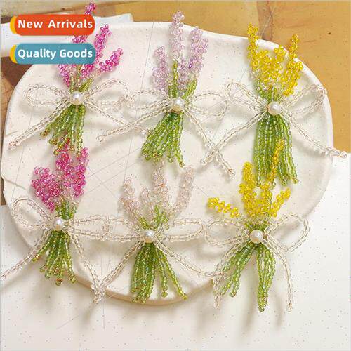 Rustic  pearl bow lavender diy handmade weaving beaded hair