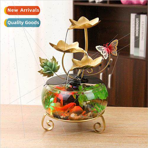 Creative small glass fish tank flowing ornaments iron craft