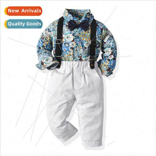 Childrens spring flowers long-sleeved shirt bow tie back pan