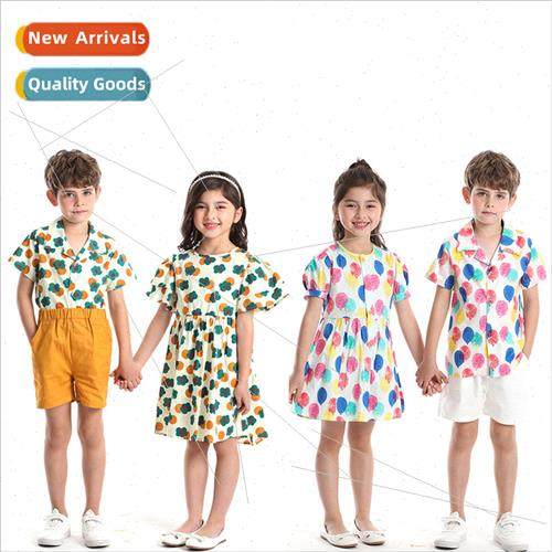 Summer middle and large childrens printing lapel short-sleev