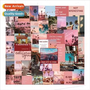 Street Cali适用nia Scene Stickers Luggage Decorable Pink