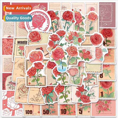 50 pcs  Roses Letters Vintage Art Stickers ggage Laptop Cell