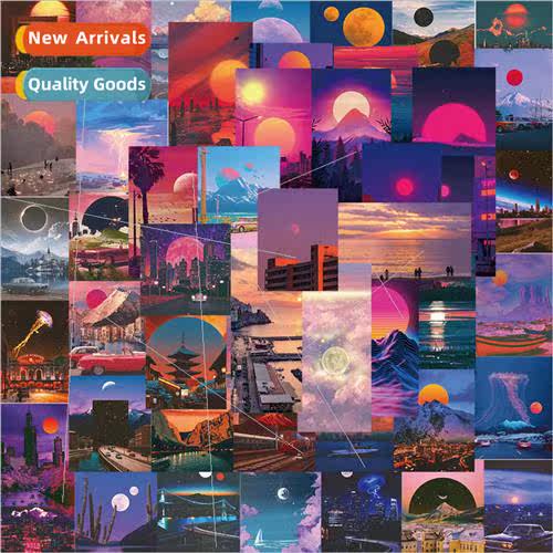 50 Romantic Landscape with Text Stickers Cure Small Fresh Am
