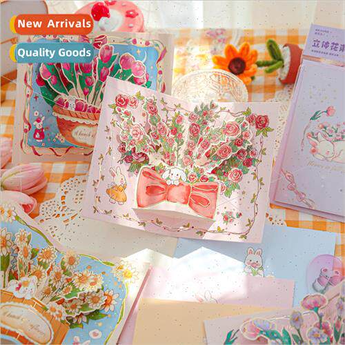 Three-dimensional card Rabbit and flowers Creative holiday b