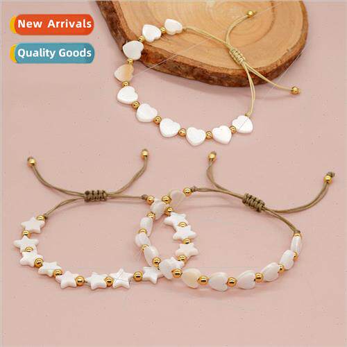 Handmade Jewelry Friendship Rope Braid Bracelet Shell Peach